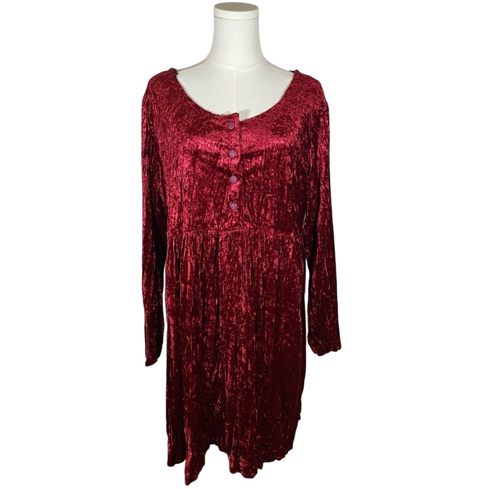 Vintage 90s whimsigoth Crushed Velvet Red midi Dress size medium grunge USA made